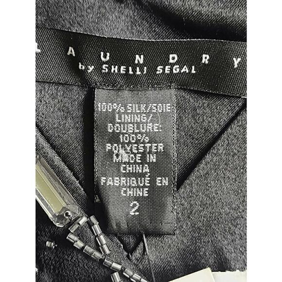 LAUNDRY BY SHELLI SEGAL Black Beaded V-Neck Pleated Dress NEW MSRP $340 SIZE 2 - Picture 10 of 17